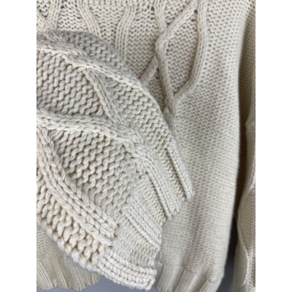 Lush Chunky Cable Knit Oversized Cropped Sweater in Cream Size Medium‎ - Picture 8 of 10